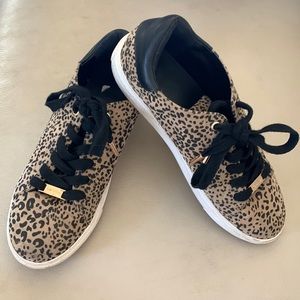 Topshop leopard print shoes with gold metal accents
